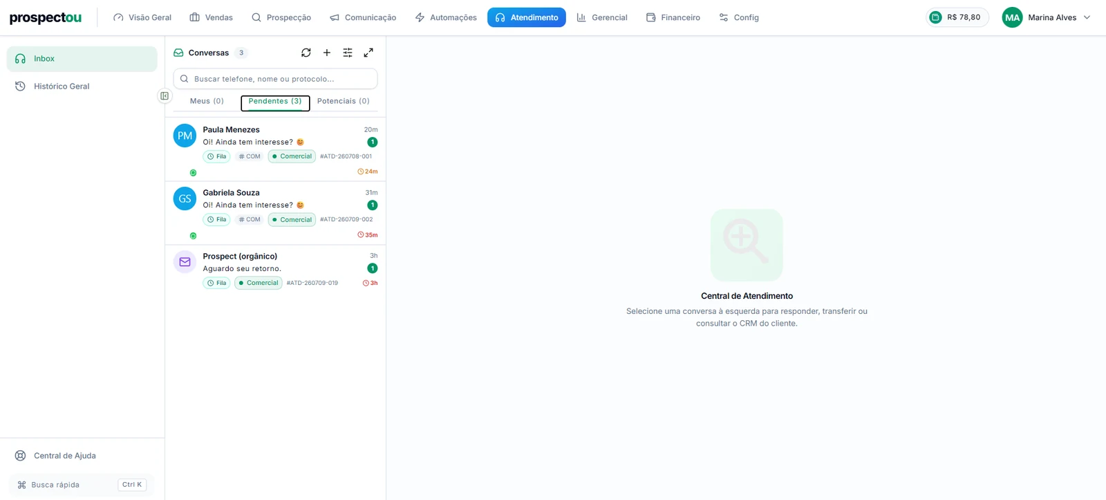 Atendimento omnichannel da Prospectou